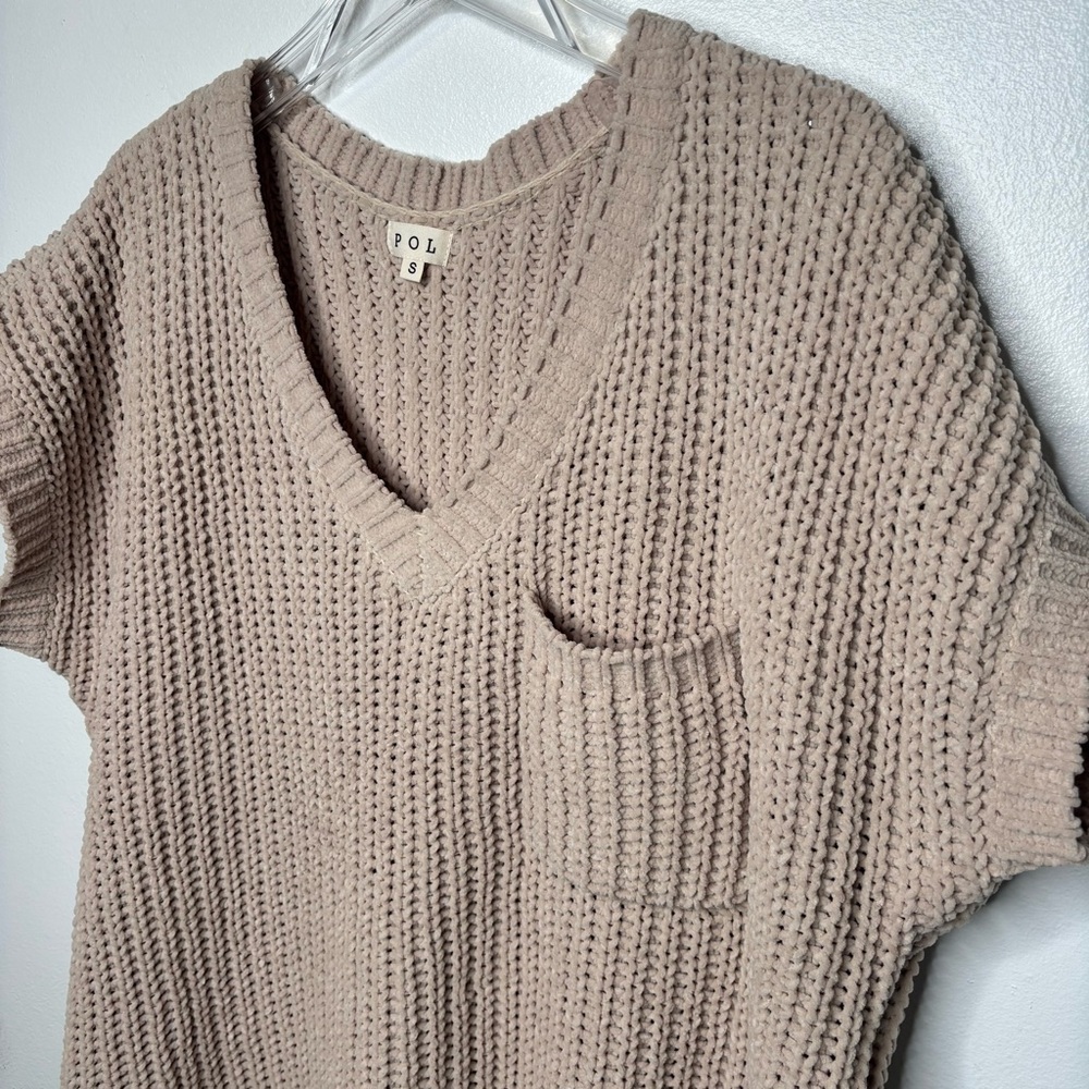 POL | Beige Oatmeal Oversized Knit Pullover Chenille Sweater Sz Small - Picture 6 of 9